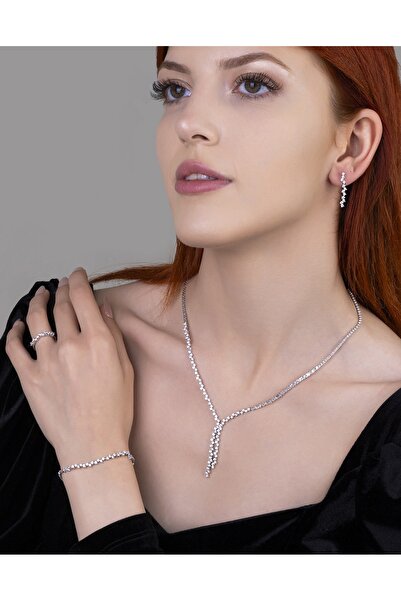 goldberia Serpme Taşlı Pırlanta Modeli Gerdanlık Düğün Seti