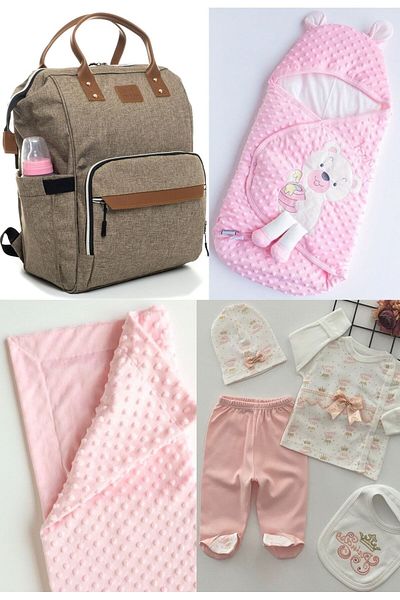 Beyaz Bebek Large Birth Set of 4 (Luxury Baby Care Backpack, Hospital Exit, Swaddle and Chickpea Blanket Set)