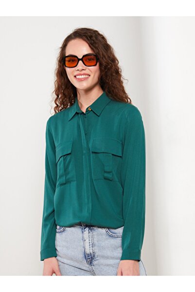 LC Waikiki Πουκάμισο γιακά μονόχρωμο μακρυμάνικο γυναικείο τουνίκ βισκόζη