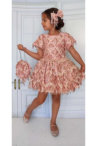 EFE KIDS Üst Alt Pullu Çanta Ve Fiyonk Detaylı Çocuk Abiyesi