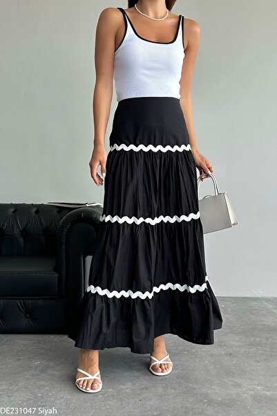 Zirve Beyaz Dantel Detaylı Büzgülü Poplin Etek