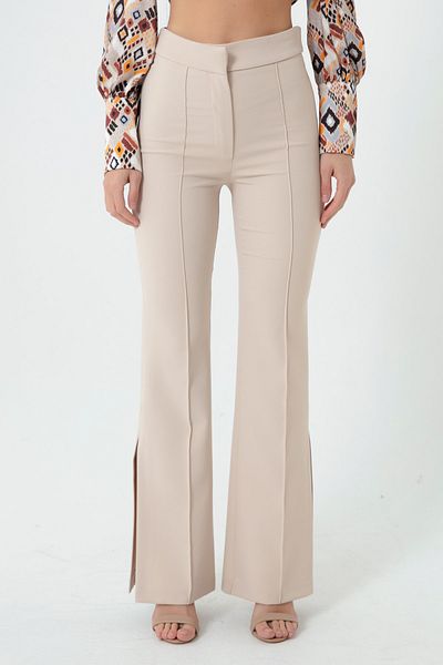 Lafaba Women's Beige Side Slit Trousers