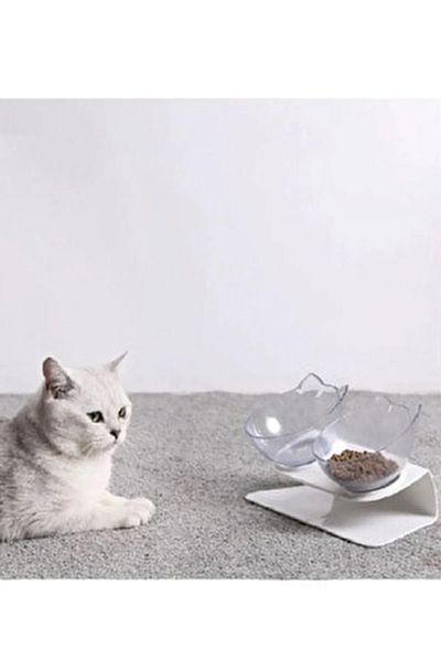 TİNEKE Transparent 2-Piece Cat Head Food Bowl with Stand