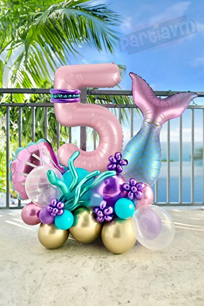 PARTİAVM Deniz Kızı Balon Buketi Pembe Rakam Balon