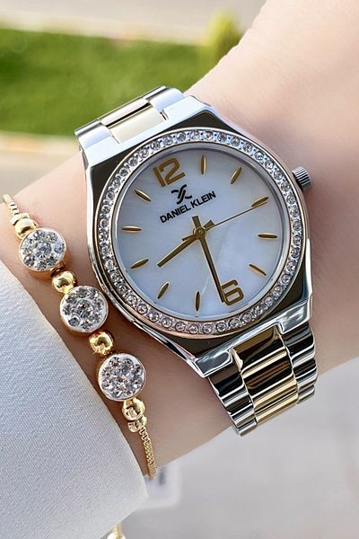 Daniel Klein Pearlescent Women's Wristwatch and Gift Bracelet