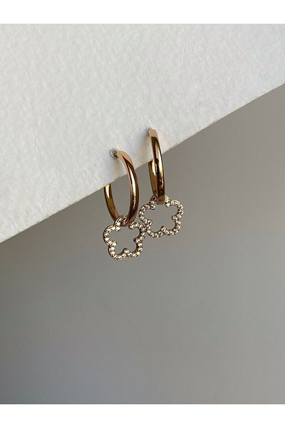 Owentis Steel Rose Gold Hoop Stoned Flora Earrings - Does not blacken-