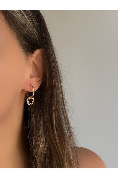 Owentis Steel Rose Gold Hoop Stoned Flora Earrings - Does not blacken-