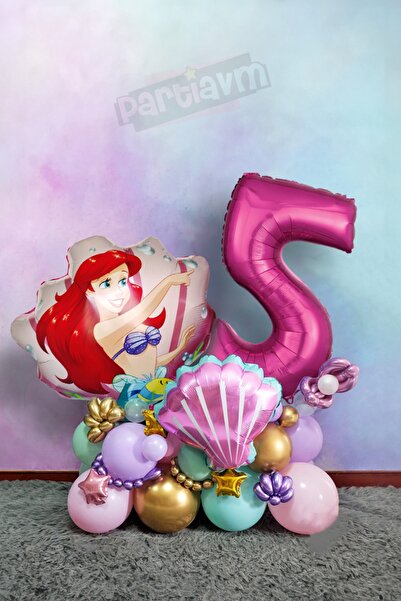 PARTİAVM حورية البحر الصغيرة من آرييل - باقة بالونات فوشيا