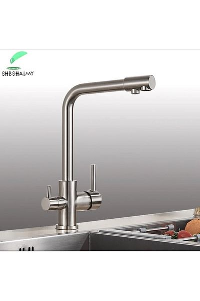 İSAOĞLU YAPI Matte Chrome Purified Kitchen Faucet 3 Way Purified Faucet Matte Chrome Color Suitable for Purification Devices