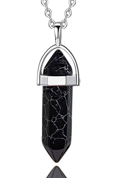 Tesbih Atölyesi Certified Nail Model 1st Quality Natural Black Varisite Stone Nail Necklace