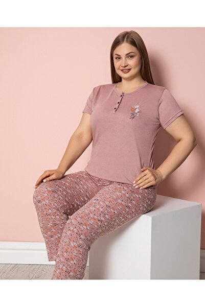 LİLA İÇ GİYİM KADIN BATTAL VİSKON KISA KOL PİJAMA TAKIMI