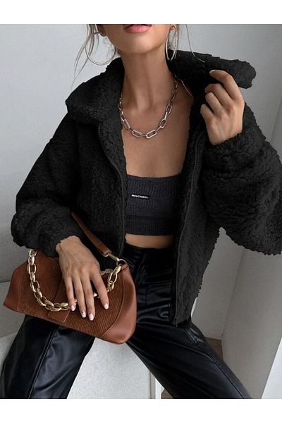 MOONBULL Übergroßes Plüsch-Sweatshirt mit Reißverschluss für Damen