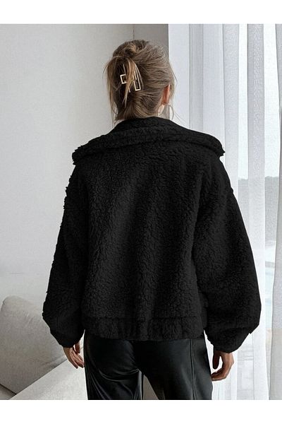 MOONBULL Übergroßes Plüsch-Sweatshirt mit Reißverschluss für Damen