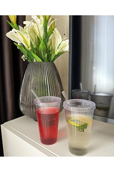 KESEN ZÜCCACİYE طقم أكواب زجاجية مع قش مزدوج