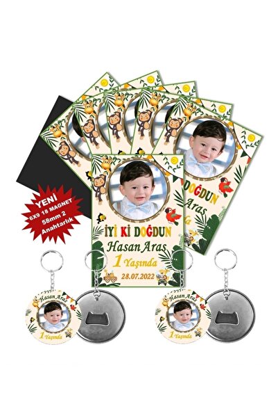 Elara Tasarım Safari Temalı Doğum Günü Magnet Hediye 6x9 18 Adet Magnet 2 Ana...