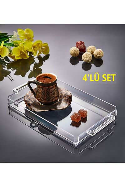 ASlife Home Acrylic Presentation Tray with 4 Handles Decorative Tray