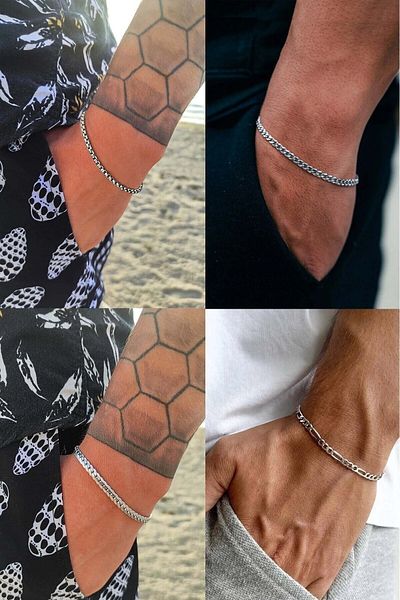The Collection Set of 4 Unisex Tarnishable Steel Urban, Knitted, Cuban, Figaro Model Sports Bracelets