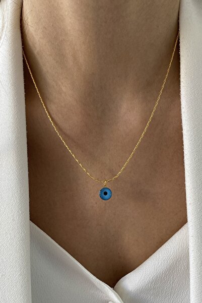 Bonnjerra Jewellery Altın Kaplama Yılan Zincir Minimal Mavi Nazar Kolye
