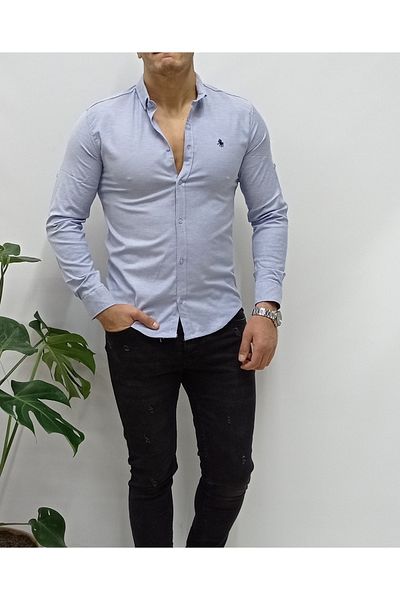YNGMENCLASS Cămașă slim-fit din lycra cu mâneci Oxford