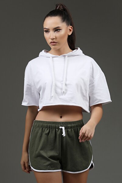 Lumora BELİ LASTİKLİ BEYAZ ŞERİTLİ MİNİ ŞORT