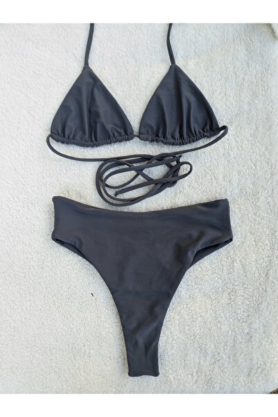 Meot Gri Yüksek Bel Üçgen Tanga Bikini