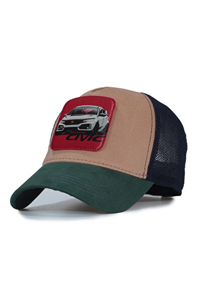 Trucker قبعة هوندا الشبكية ذات الطراز الأحمر - رقعة جلدية قابلة للاستبدال