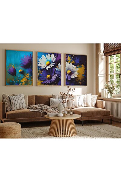 huhuli لوحة زيتية مؤطرة بالخشب مكونة من 3 قطع