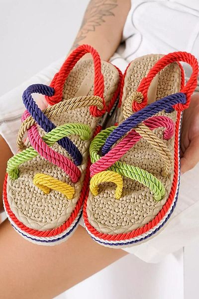 Mirkada Unisex Colors Rope String High Sole Straw Sandals - It is Recommended to Buy 1 Size Larger