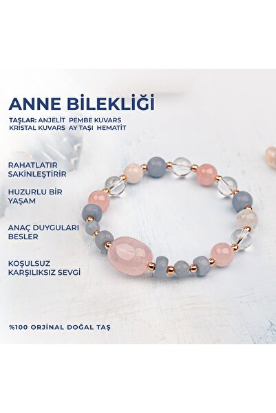 Deniz Doğal Taş Doğal Taşlı Anne Bilekliği Anjelit, Pembe Kuvars, Kristal Kuv...
