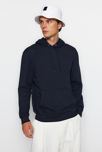 Trendyol Collection Tropická mikina s tmavě modrým potiskem – pravidelný střih TMNAW22sw0797