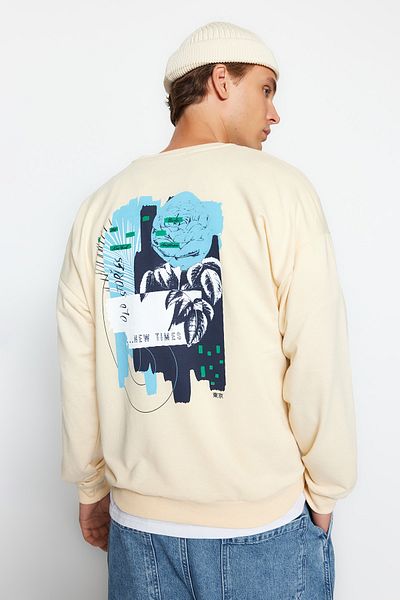 Trendyol Collection Μπεζ μπλούζα με λαιμόκοψη βαμβακερή υπερμεγέθη - TMNAW22SW0642