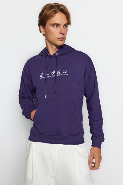 Trendyol Collection Μωβ φούτερ με κουκούλα με κουκούλα με φαρδιά κοπή TMNAW23SW00114