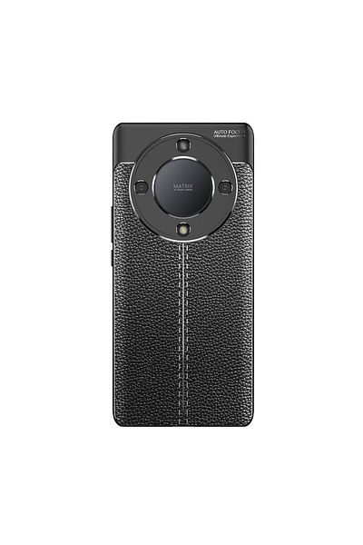 Nezih Case حافظة متوافقة مع هاتف Huawei Honor X 9A مع غطاء جلدي لحماية الكاميرا ونمط خياطة باللون الأسود