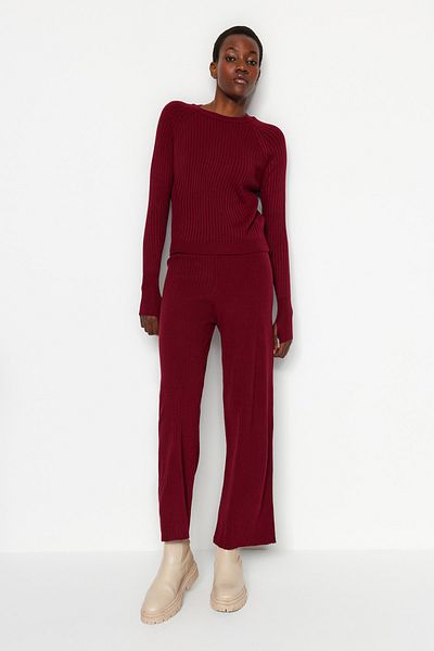 Trendyol Collection Claret Red Knitwear Top and Bottom Set - Toe Detailed TWOAW24AU00032