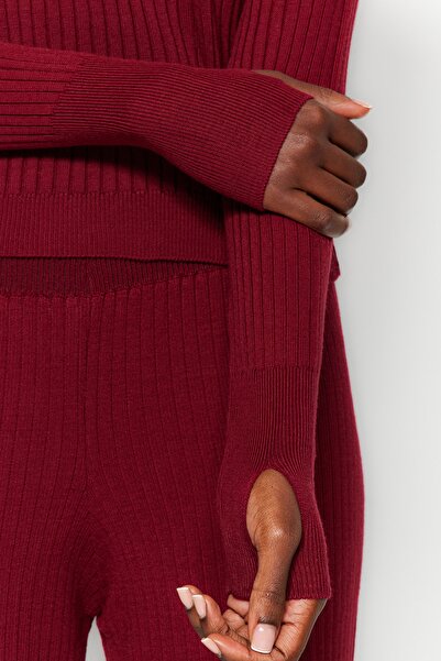 Trendyol Collection Claret Red kötöttáru felső és alsó szett - orr részletes TWOAW24AU00032