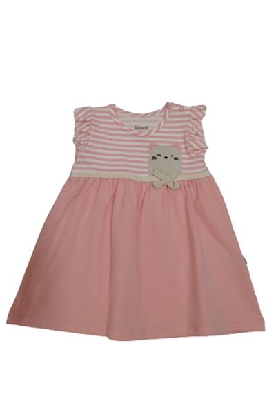 Miniworld MINIWORLD BABY GIRL STRIPED RABBIT FIGURE DRESS POWDER