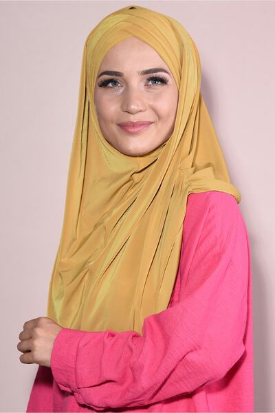 Nowa Scarf Hazır Boneli Geçmeli 3 Bantlı Tesettür Hijab Hardal Sarısı