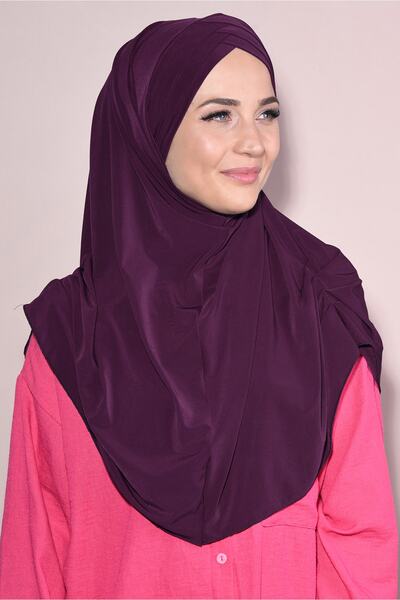 Nowa Scarf جاهز بونيلي متشابك 3 خطوط حجاب البرقوق