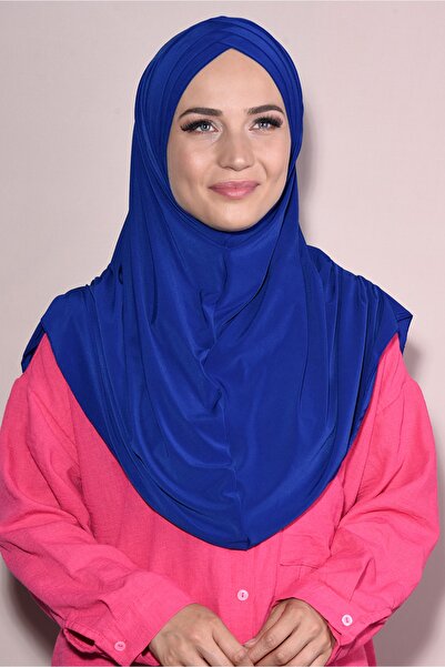 Nowa Scarf حجاب جاهز بونيلي 3 خطوط حجاب ساكس أزرق