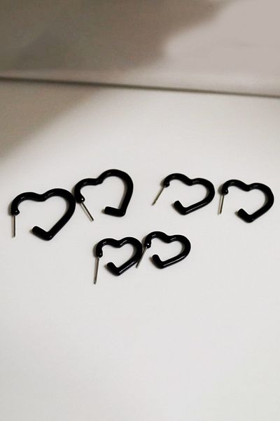 EUROMODA Heart Design Gold, Silver and Black Colors 3-Piece Earring Set