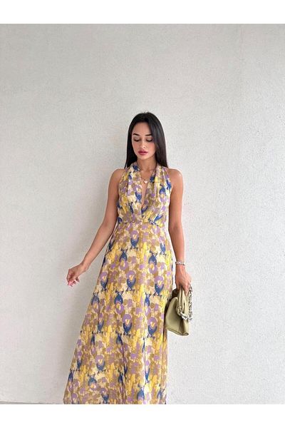munora butik Ethnic Patterned Midi Yellow Dress