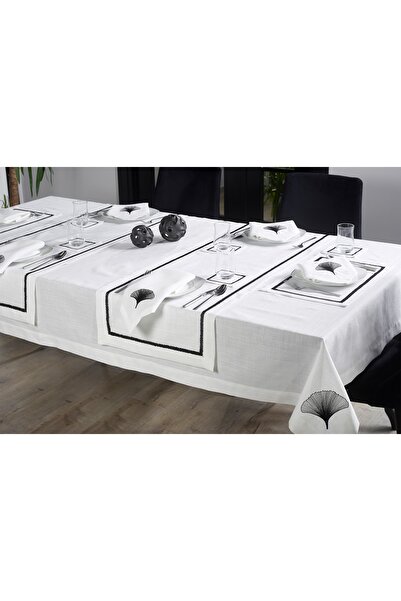 caka home design 17 PIECES TABLE CLOTH SET WITH IRIS EMBROIDERY LINEN EFFECT ...