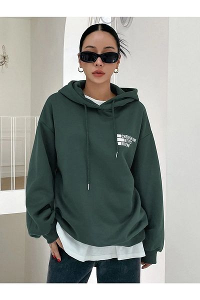 Keywest Φούτερ με κουκούλα μεγάλου μεγέθους Unisex Cherish Time μπροστά και πίσω με στάμπα μεγάλου μεγέθους