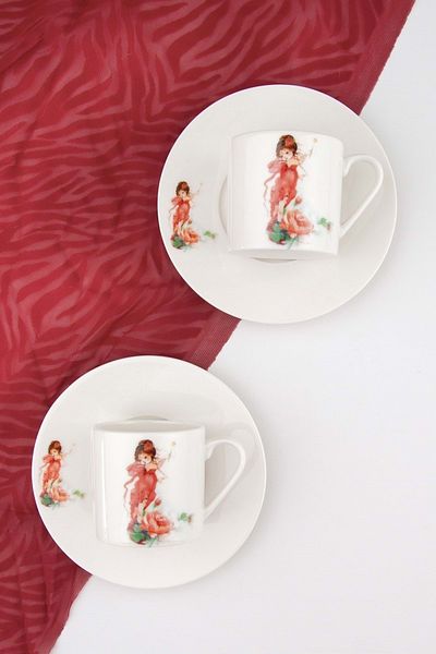 Bursa Porselen Dekor Fairy red coffee cup set for two