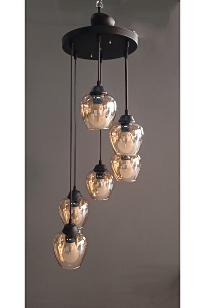 ZM AYDINLATMA 6 Lı Glob Gold Açık Cam Sarkıt Avize