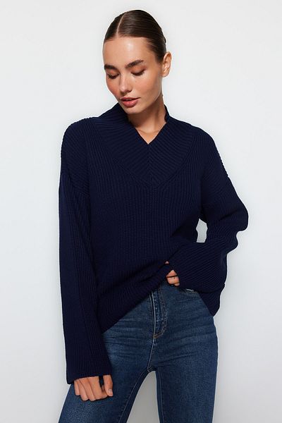 Trendyol Collection Sötétkék Wide Fit kötöttáru pulóver TWOAW24KZ00991