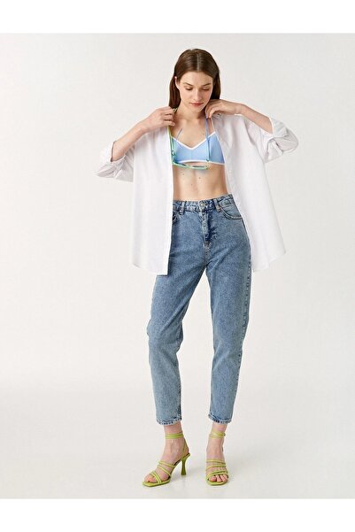 BROSERER Vine svetlo plave Mom farmerke s Sa likrom Visok struk plave snježne...