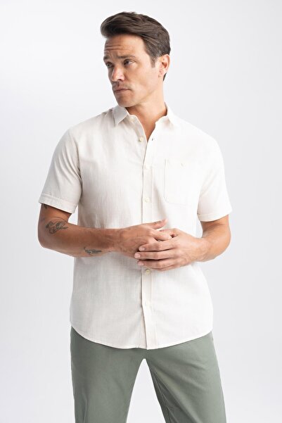 DeFacto Κοντομάνικο 100 βαμβακερό πουκάμισο με κανονική εφαρμογή γιακάς πόλο M9432az23sp