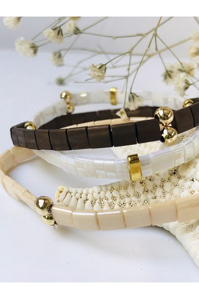 NAZLI TAKILAR Caramel Tila Bracelet Set (Sold as a Set)