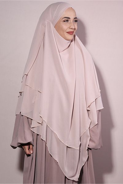 Nowa Scarf Souffle Khimar Hijab with Veil Three Layers Chiffon Shawl Salmon